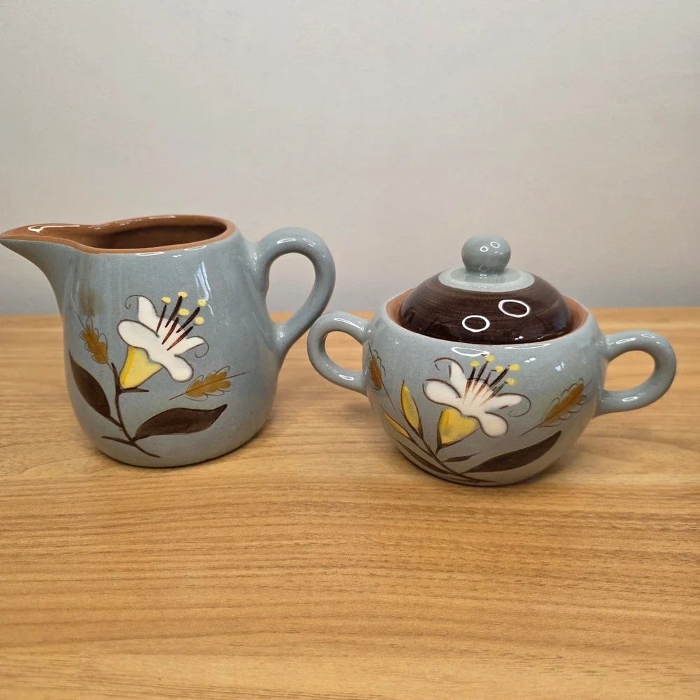 Vtg Stangl Pottery Golden Harvest 7pc Set Creamer/Sugar, Double Egg, Salt/Pepper